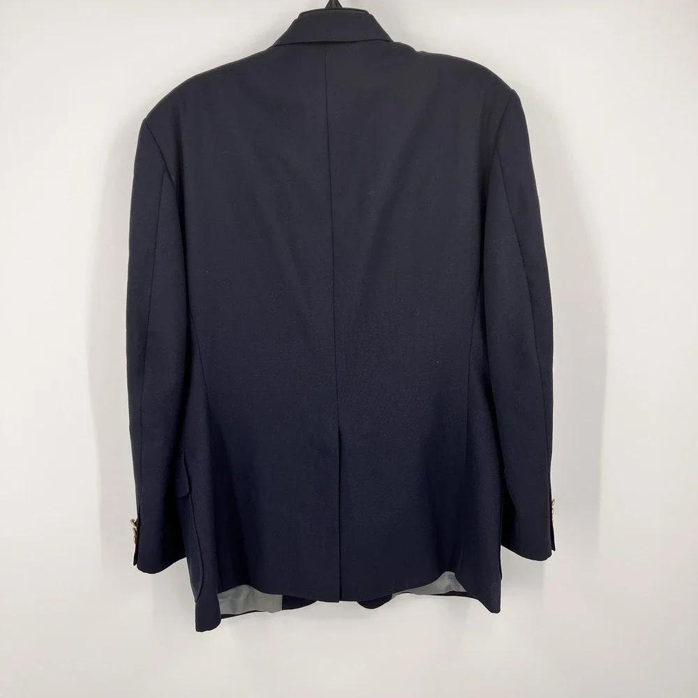 Stafford Men's 43R Navy Blue Double Breasted Blazer Jacket 3 Gold Buttons USA